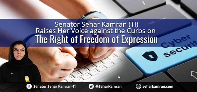 Senator Sehar Kamran Raises Her Voice against the Curbs on the Right of Freedom of Expression