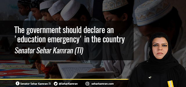 The government should declare an education emergency in the country: Senator Sehar Kamran (TI)